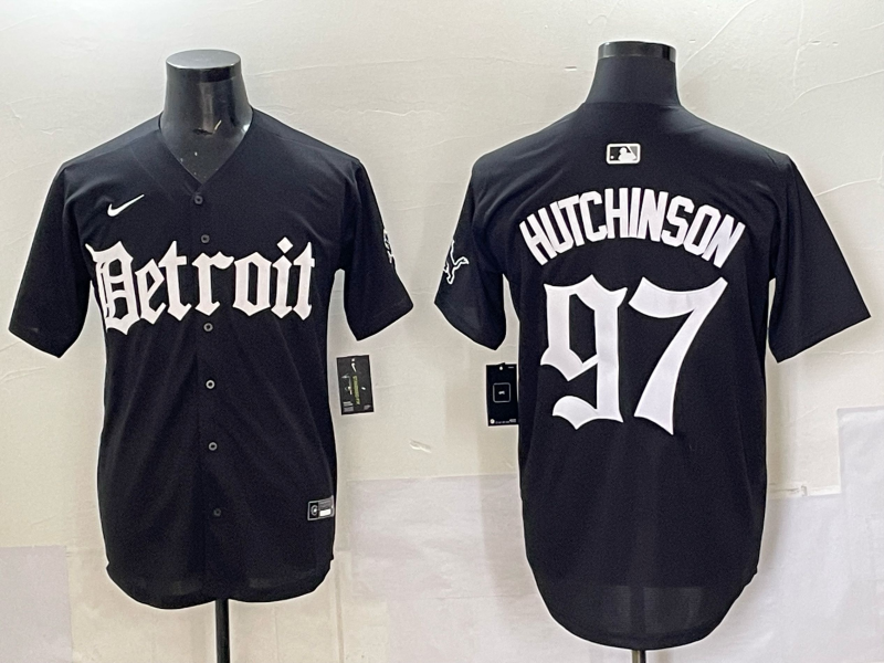 Men 2025 Detroit Lions 97 Hutchinson Black NFL jersey 0016